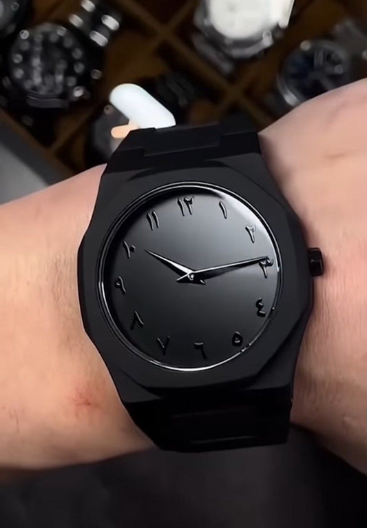Mate Black Arabic Aura Watch – Fiber Strap | Sleek, Minimal & Durable